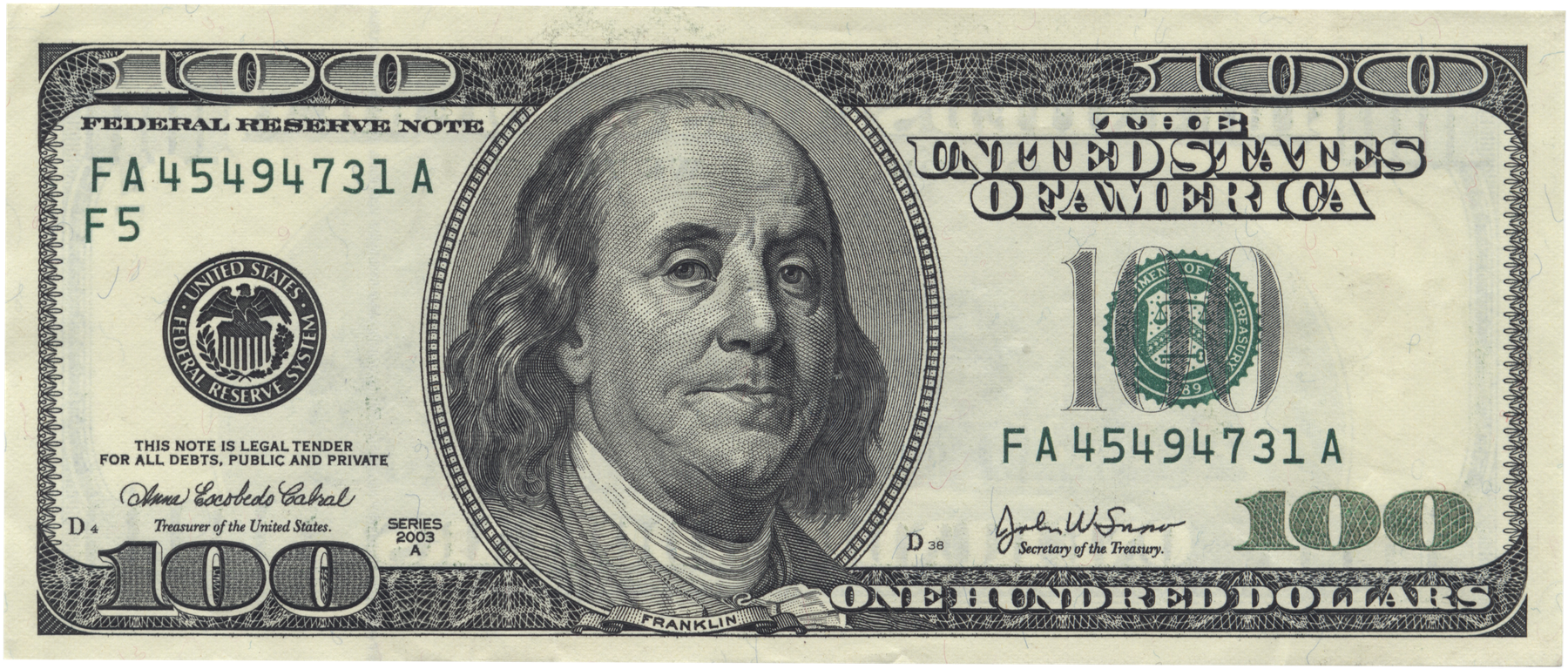 100 Dollar Bill Front View