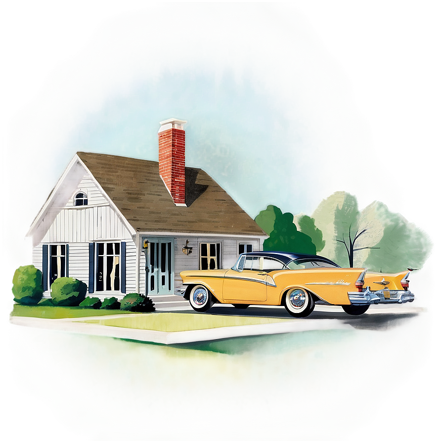 1950s American Suburbia Illustration Png Cem