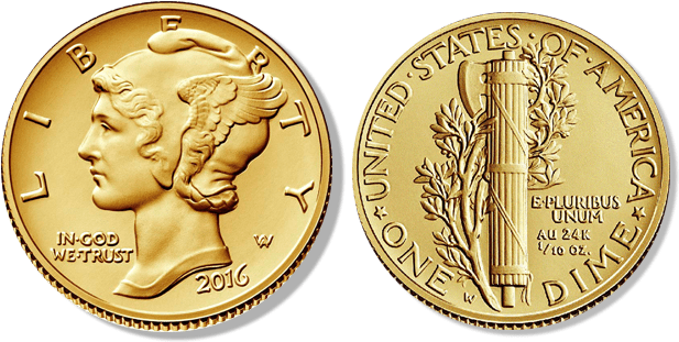 2016 U S Mercury Dime Centennial Gold Coin