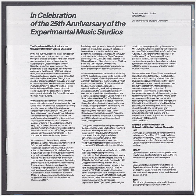 25th Anniversary Experimental Music Studios