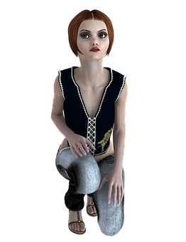 3 D Animated Girl Sitting Pose