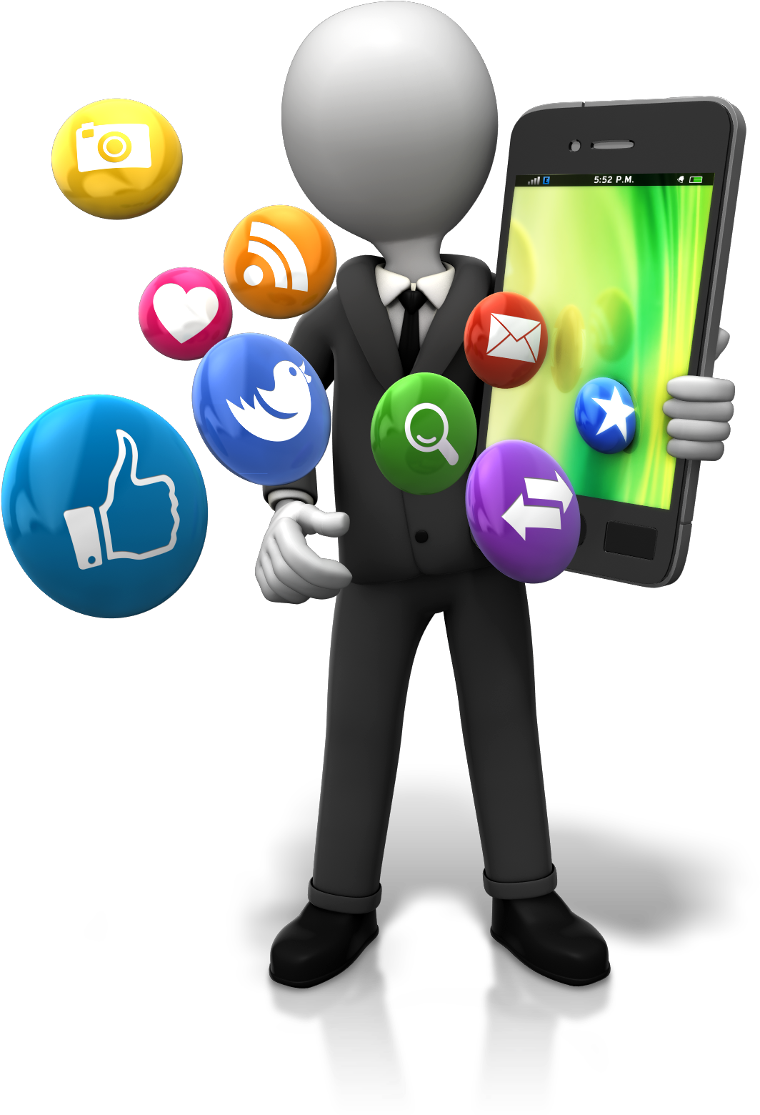 3 D Figurewith Smartphoneand Social Media Icons