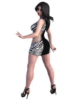 3 D Model Girlin Zebra Dress