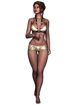 3 D Rendered Female Characterin Golden Bikini