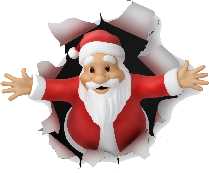 3 D Santa Claus Breaking Through Wall