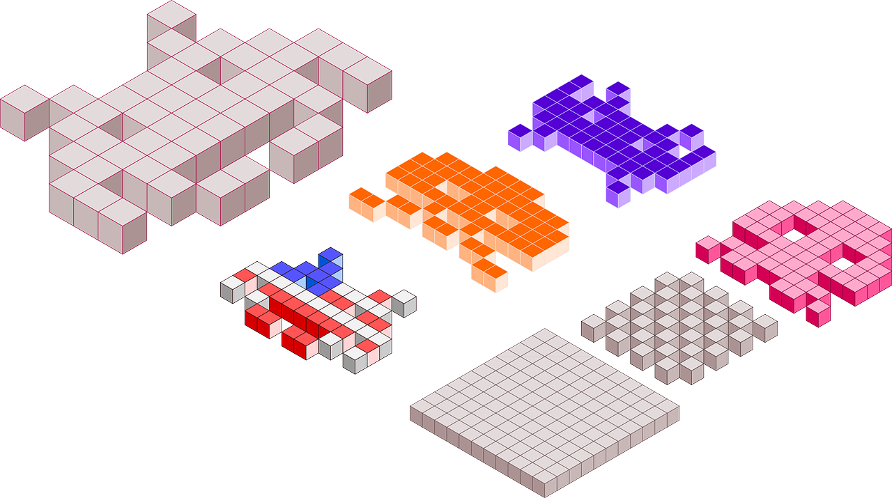 3 D Space Invaders Pixel Art