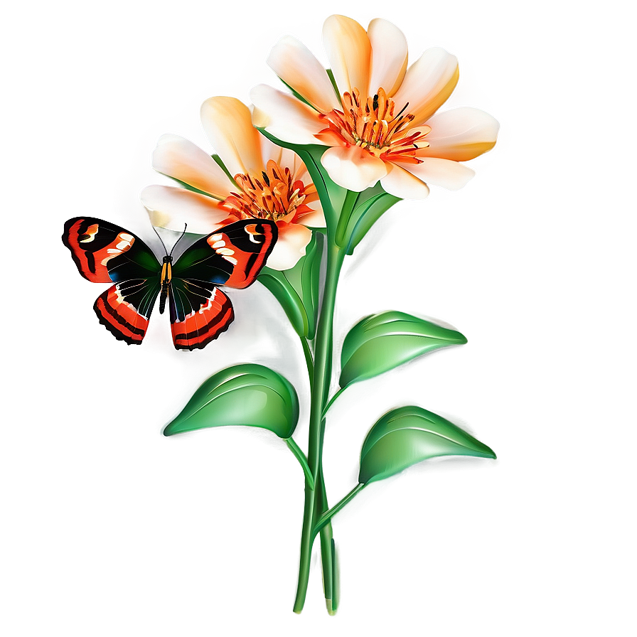 3d Butterfly On Flower Png 06292024