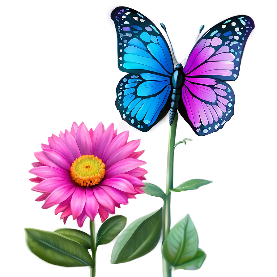 3d Butterfly On Flower Png 50