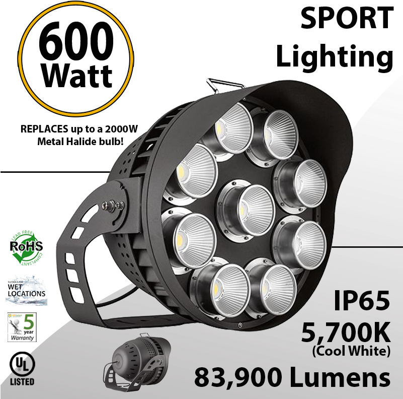 600 W Sport Lighting Stadium L E D Fixture