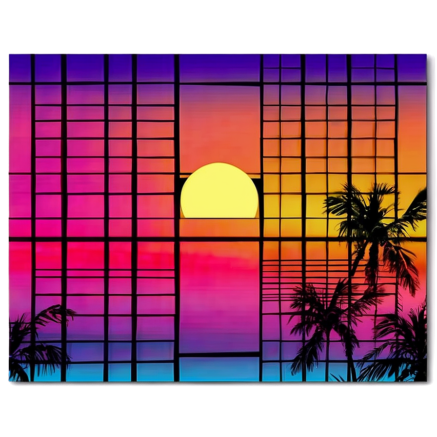 80s Retro Sunset Grid Png Itl91