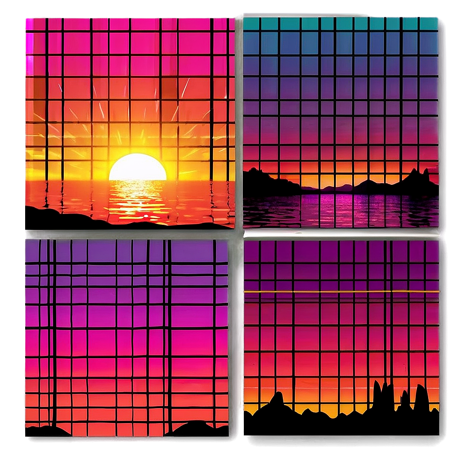 80s Retro Sunset Grid Png Yyf