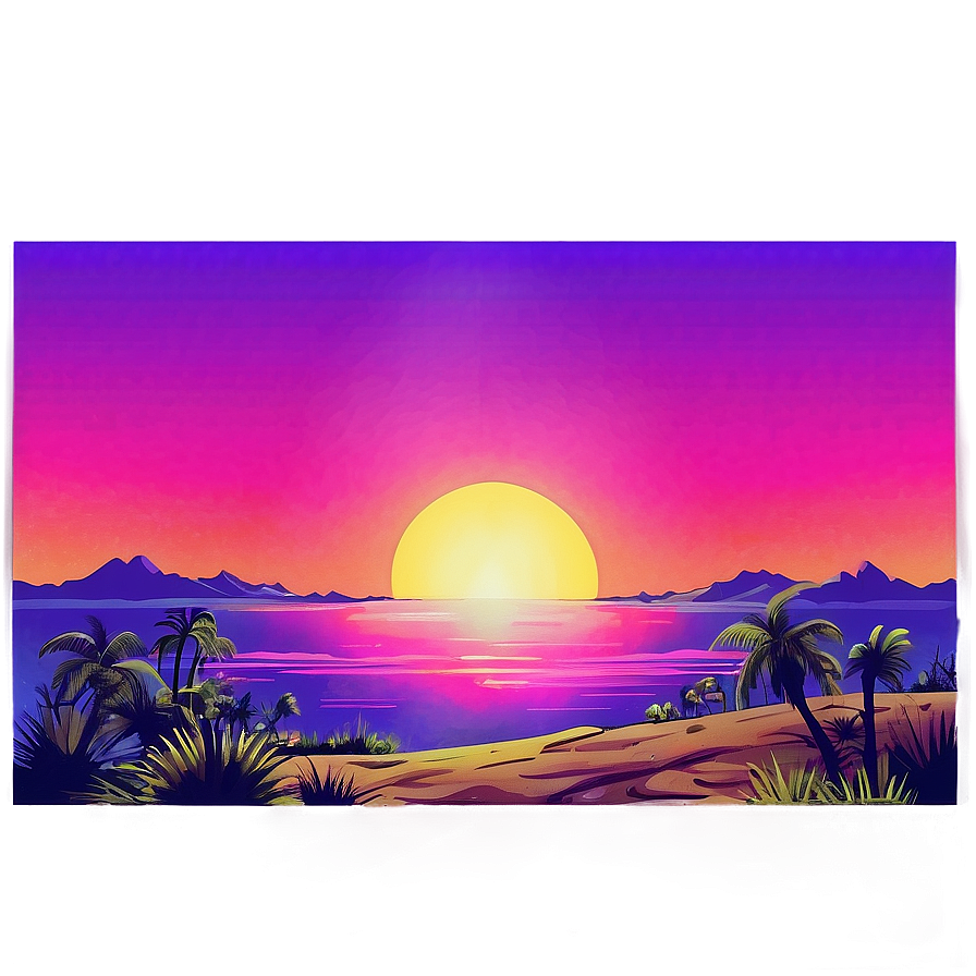 80s Style Sunset Landscape Png Jhf