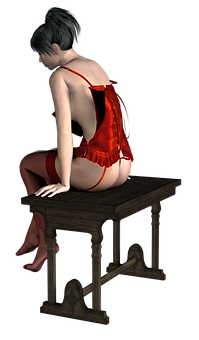 A Woman In A Red Lingerie Sitting On A Table