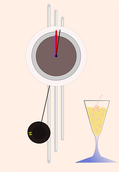 Abstract Clockwith Pendulumand Champagne Glass