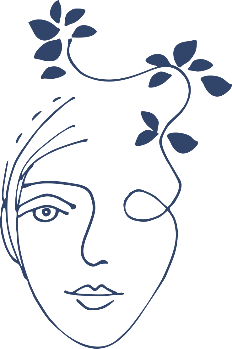 Abstract Facewith Plants Line Art