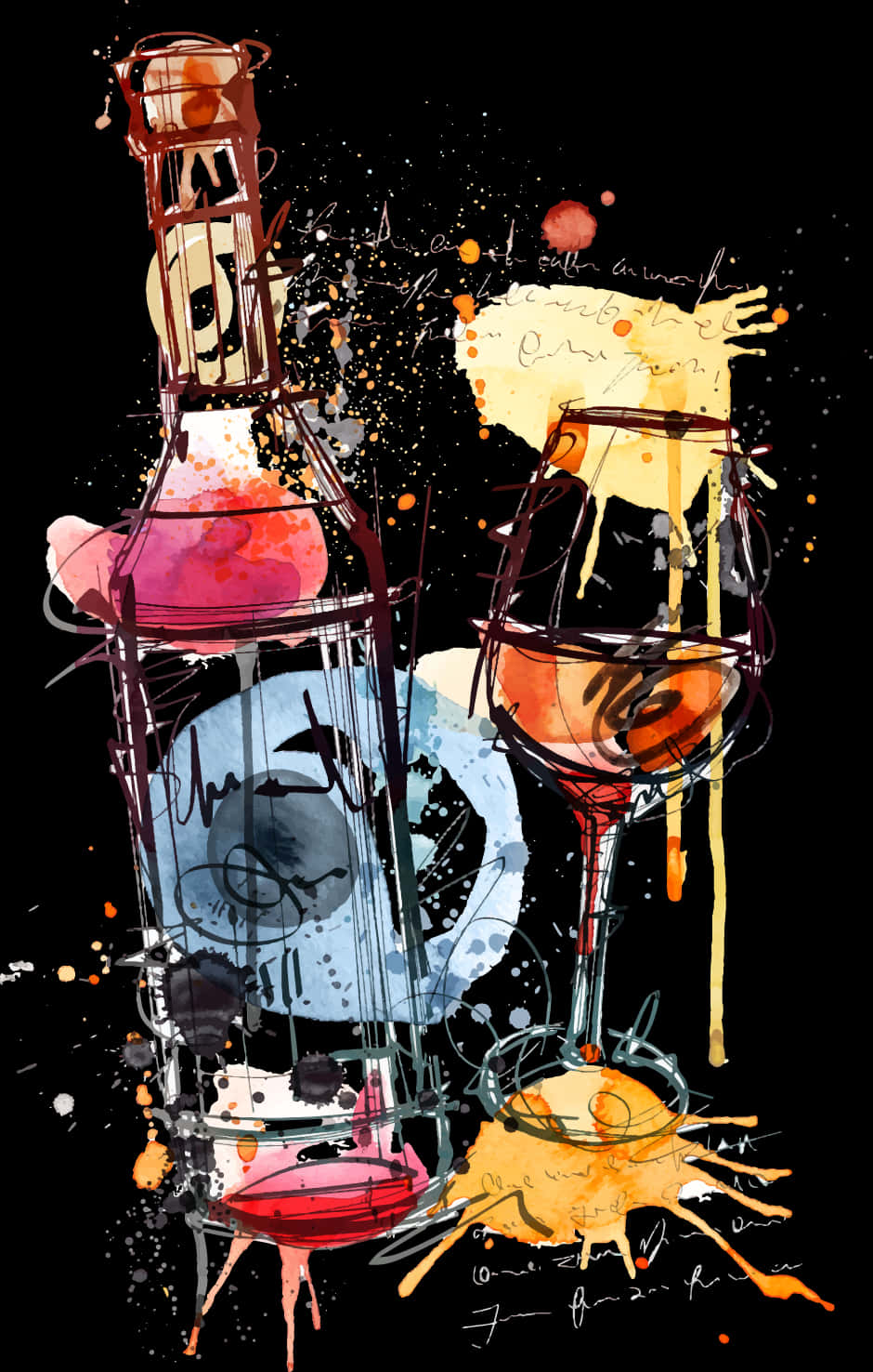 Abstract Wine Bottleand Glass Art