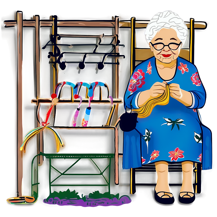 Abuela Knitting Clipart Png 06292024