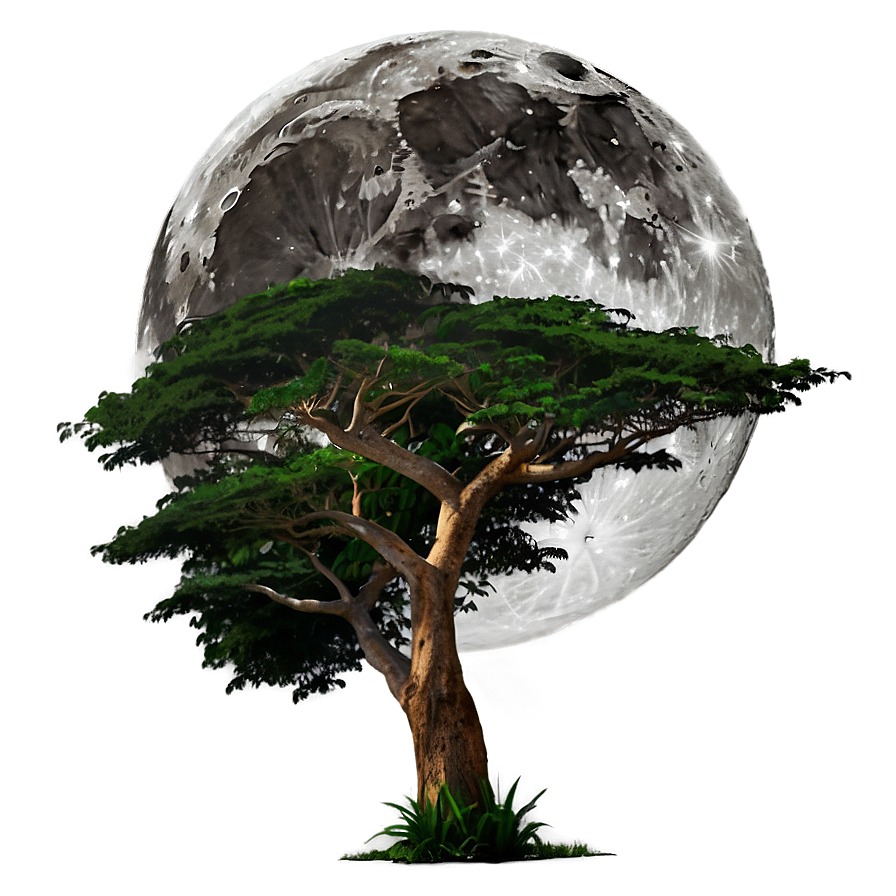 Acacia Tree Full Moon Night Png 36