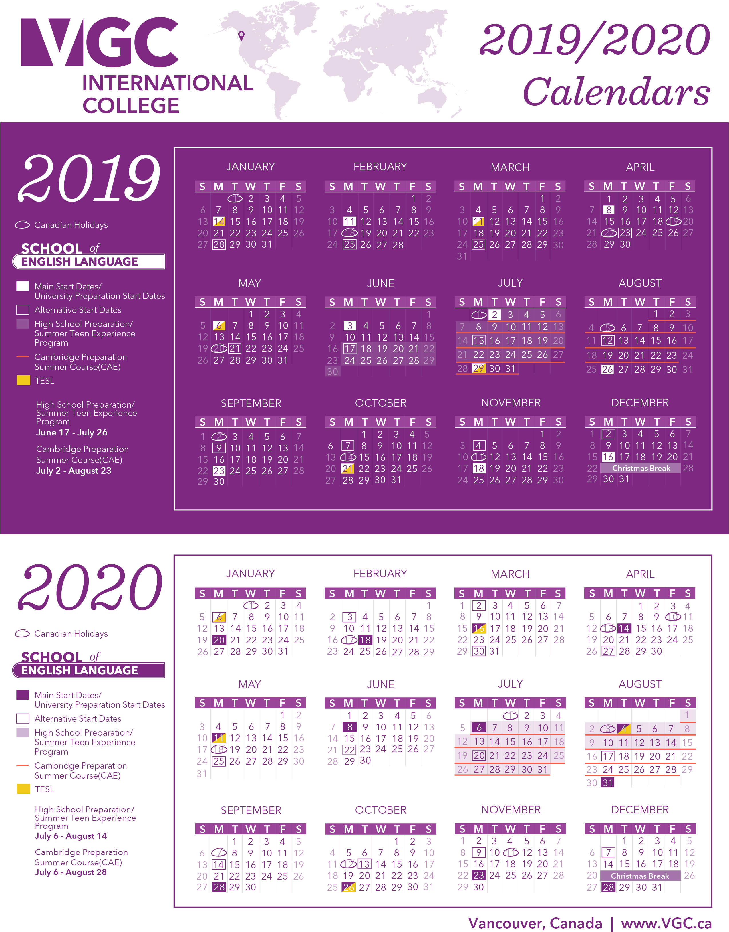 Academic Calendar V G C International College20192020