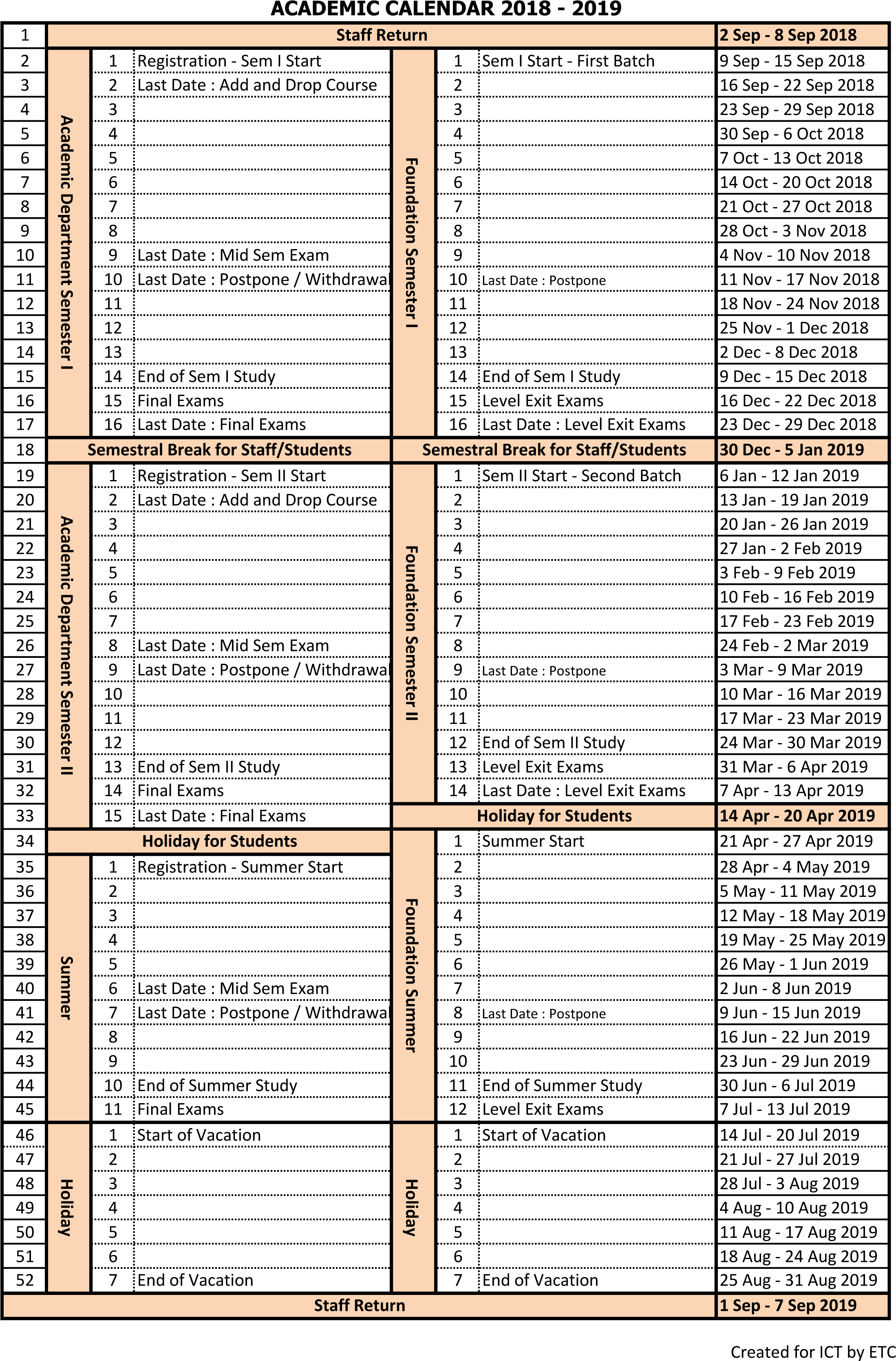 Academic Calendar20182019 Oman Institution