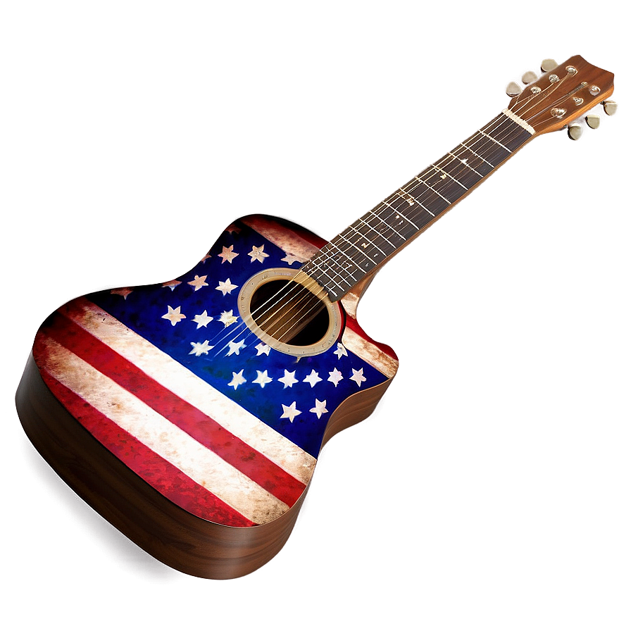 Acoustic Guitar With American Flag Png Rla40