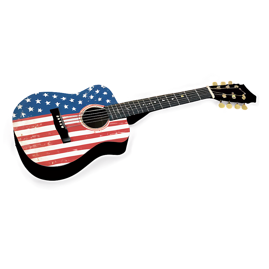 Acoustic Guitar With American Flag Png Wmu45