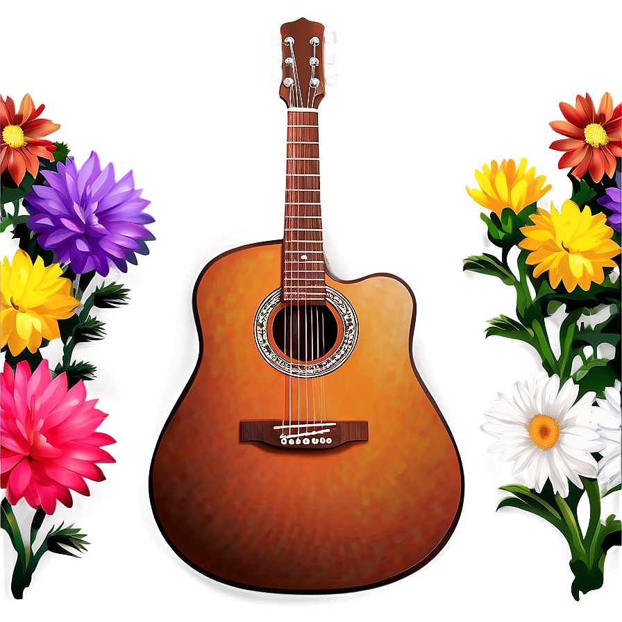 Acoustic Guitar With Flowers Png 06122024