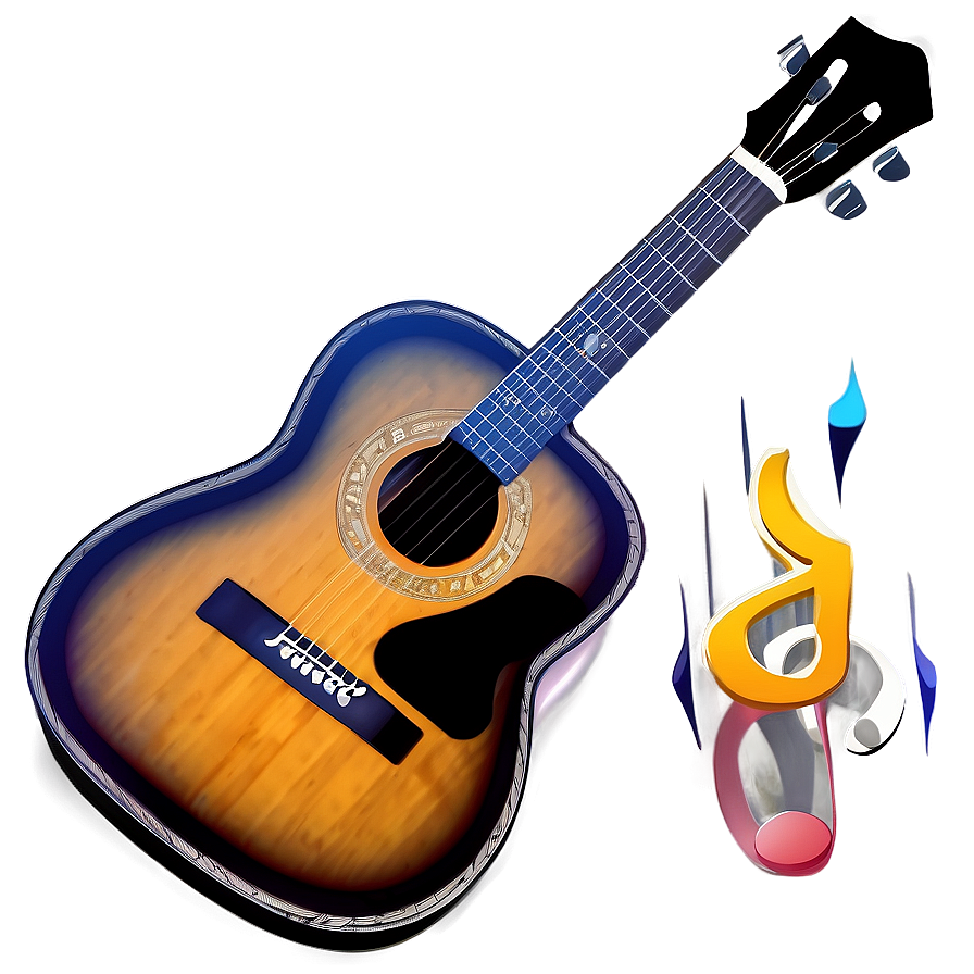 Acoustic Guitar With Music Notes Png Pno