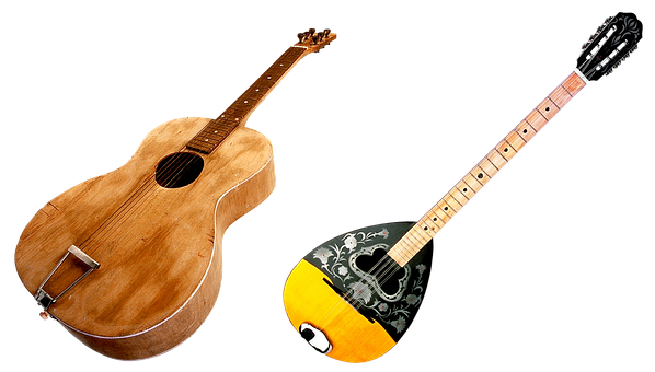 Acoustic Guitarand Russian Balalaikaon Black Background