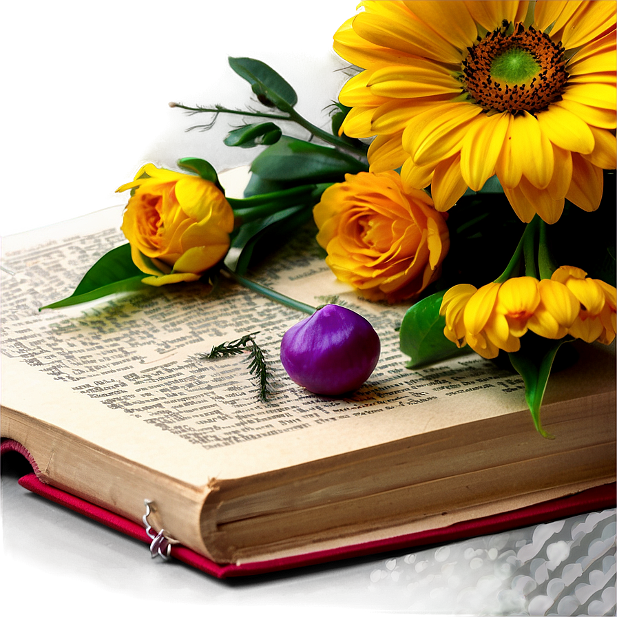 Aesthetic Flowers And Books Png 29