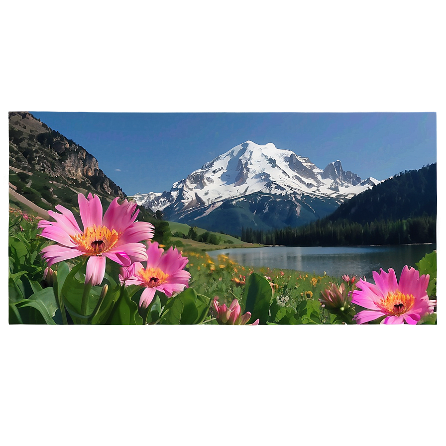 Aesthetic Flowers With Mountain Background Png Pty49