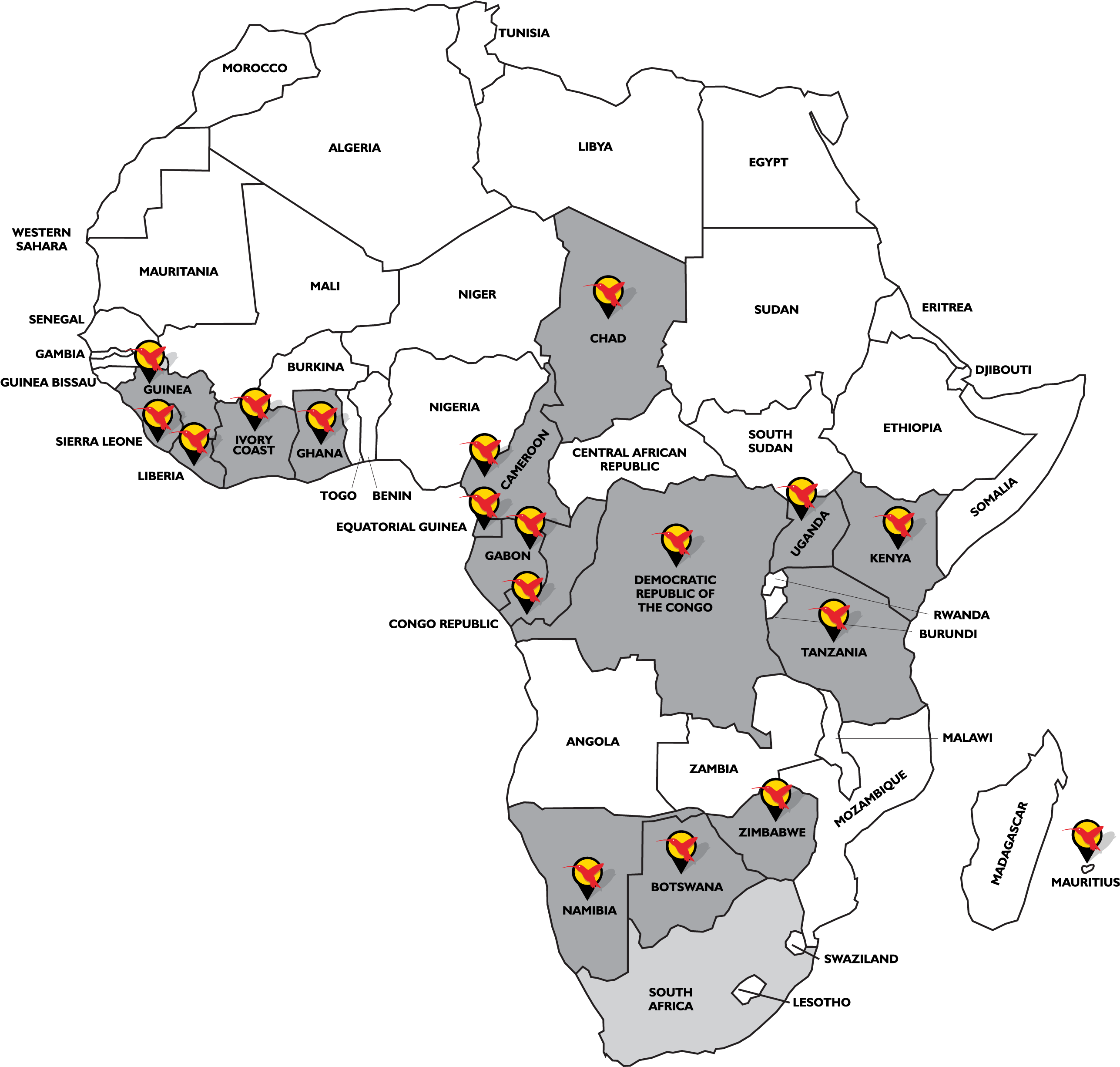 African Map Nuclear Symbols