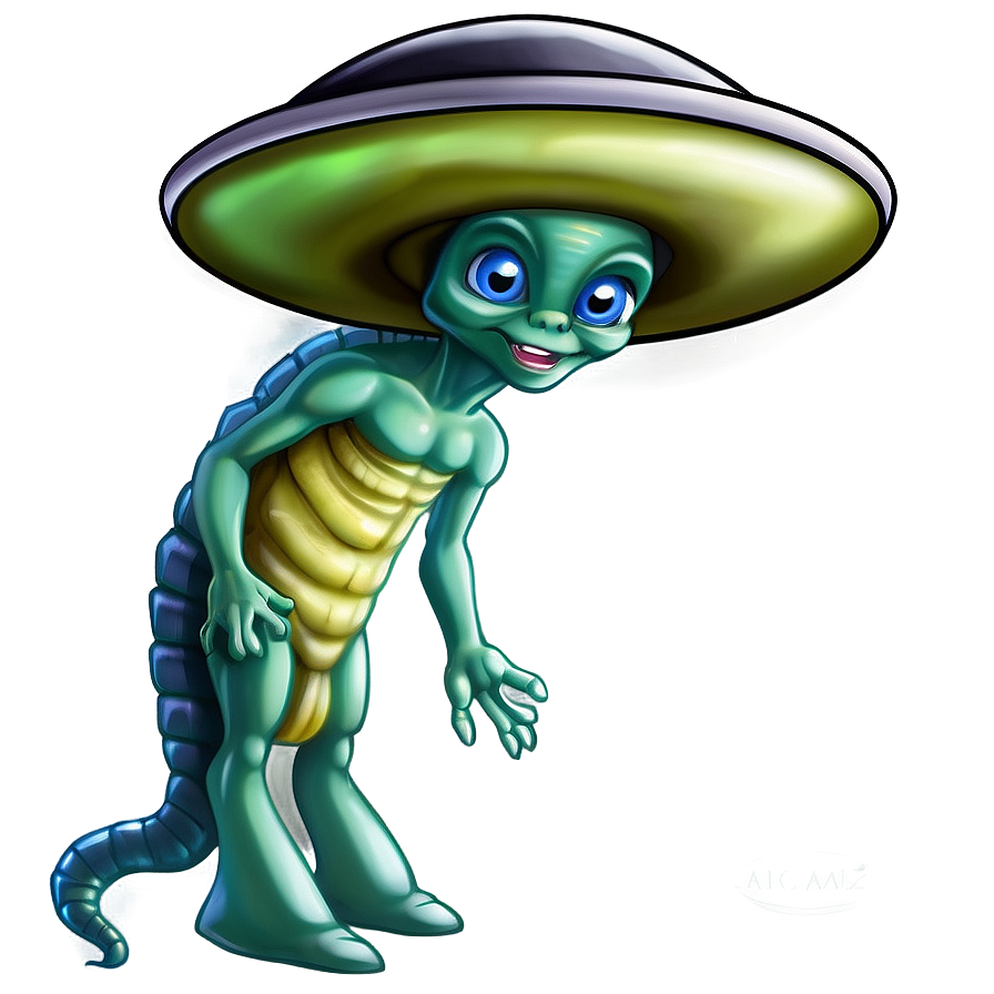 Alien Cartoon With Ufo Png 06282024