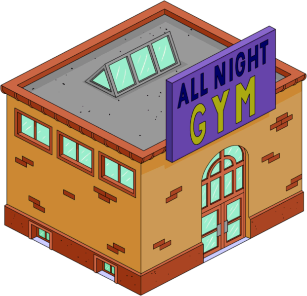 All Night Gym Cartoon Building