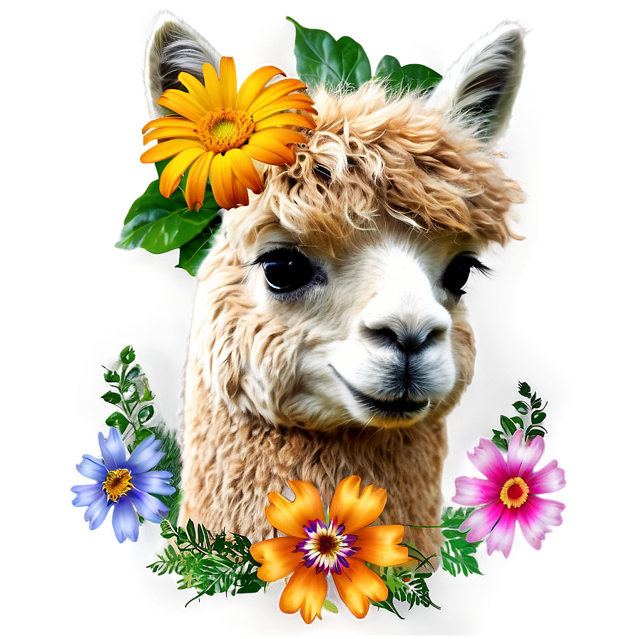 Alpaca With Flowers Png 14