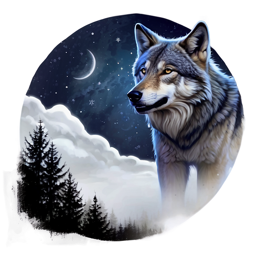 Alpha Wolf In Night Sky Png Whe2