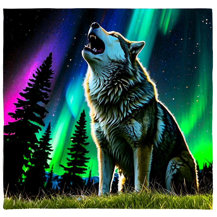 Alpha Wolf With Northern Lights Png 78