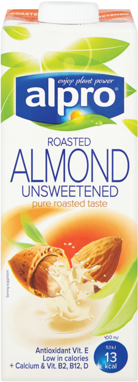 Alpro Unsweetened Roasted Almond Milk Packaging