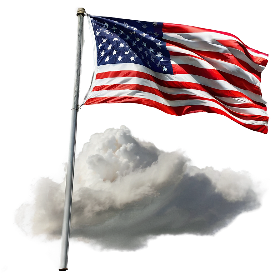 American Flag On Pole With Clouds Background Png 2