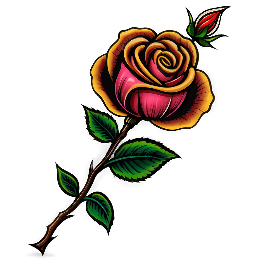 American Traditional Rose Tattoo Design Png Nmo