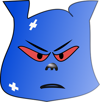 Angry Blue Cartoon Face