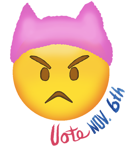 Angry Emoji With Pink Hatand Vote Reminder