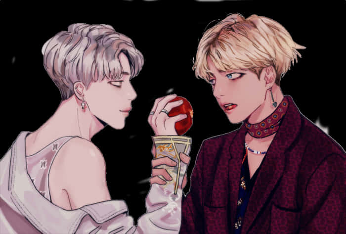 Animated_ B T S_ Members_with_ Apple_and_ Tarot_ Card