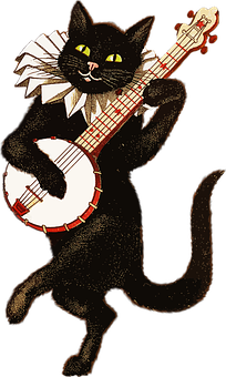 Animated Black Cat Playing Banjo