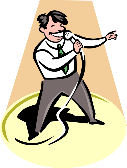 Animated Businessman Singing Into Microphone