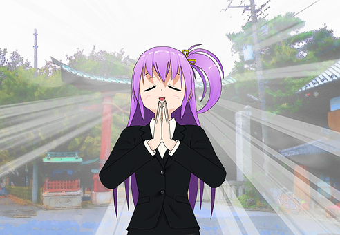 Animated Character Praying Purple Hair