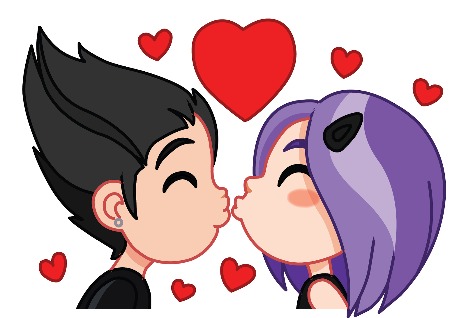 Animated Couple Kissing With Hearts