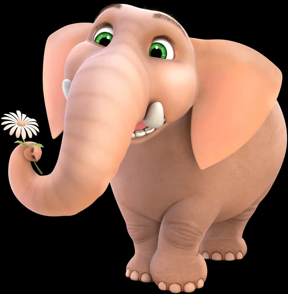 Animated Elephant Holding Flower