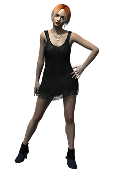 Animated Female Character Black Dress