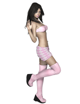 Animated Female Character Pink Outfit